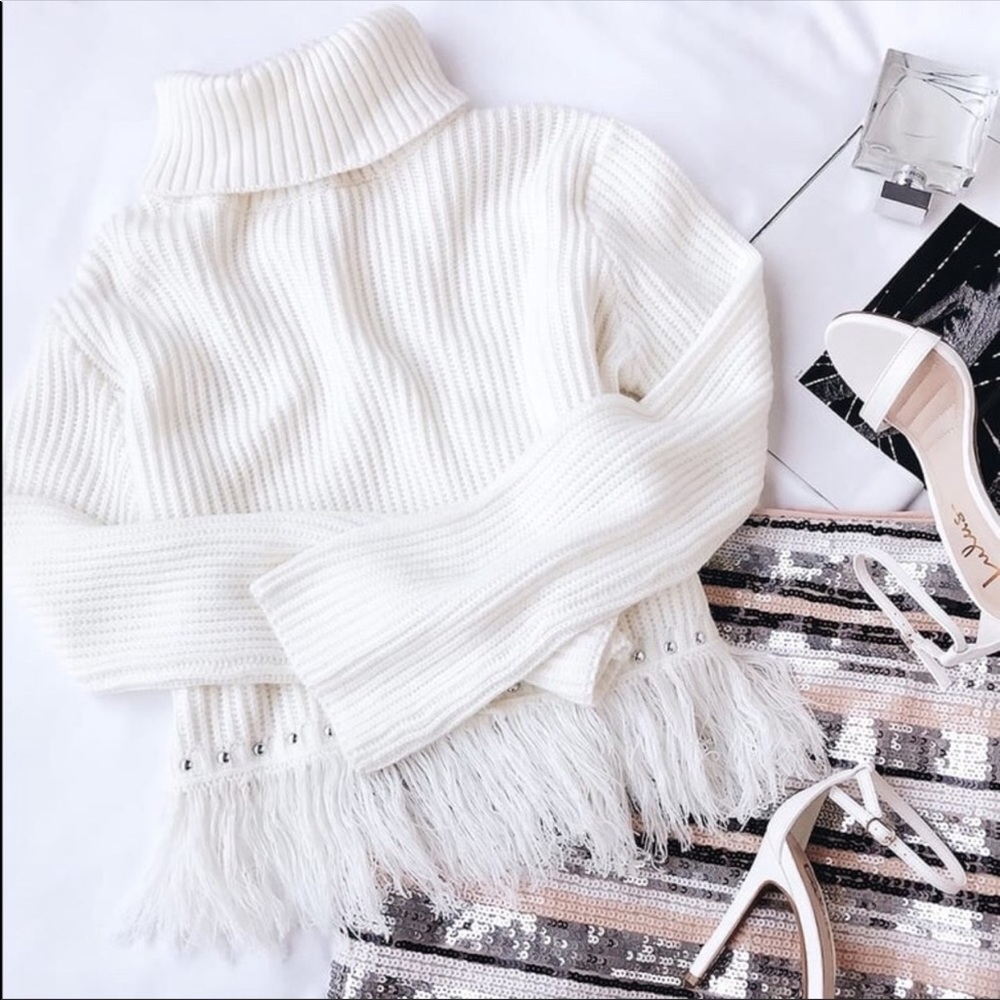 Lulus Cream Fringe Sweater